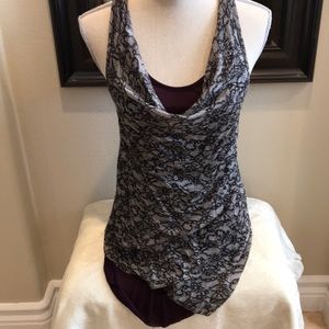 NWT Ella Moss Eggplant Purple & Lace top Small